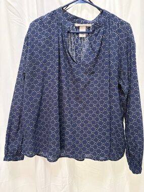 H&M Navy Blue Printed Long-Sleeve Blouse